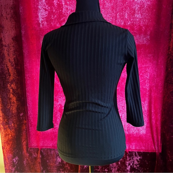Black Ribbed Wrap-Style Top - Picture 3 of 4